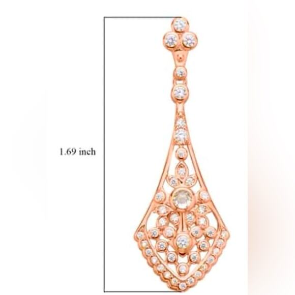 Simulated Diamond Dangle Earrings in Rosetone. 2 ctw - Picture 5 of 5